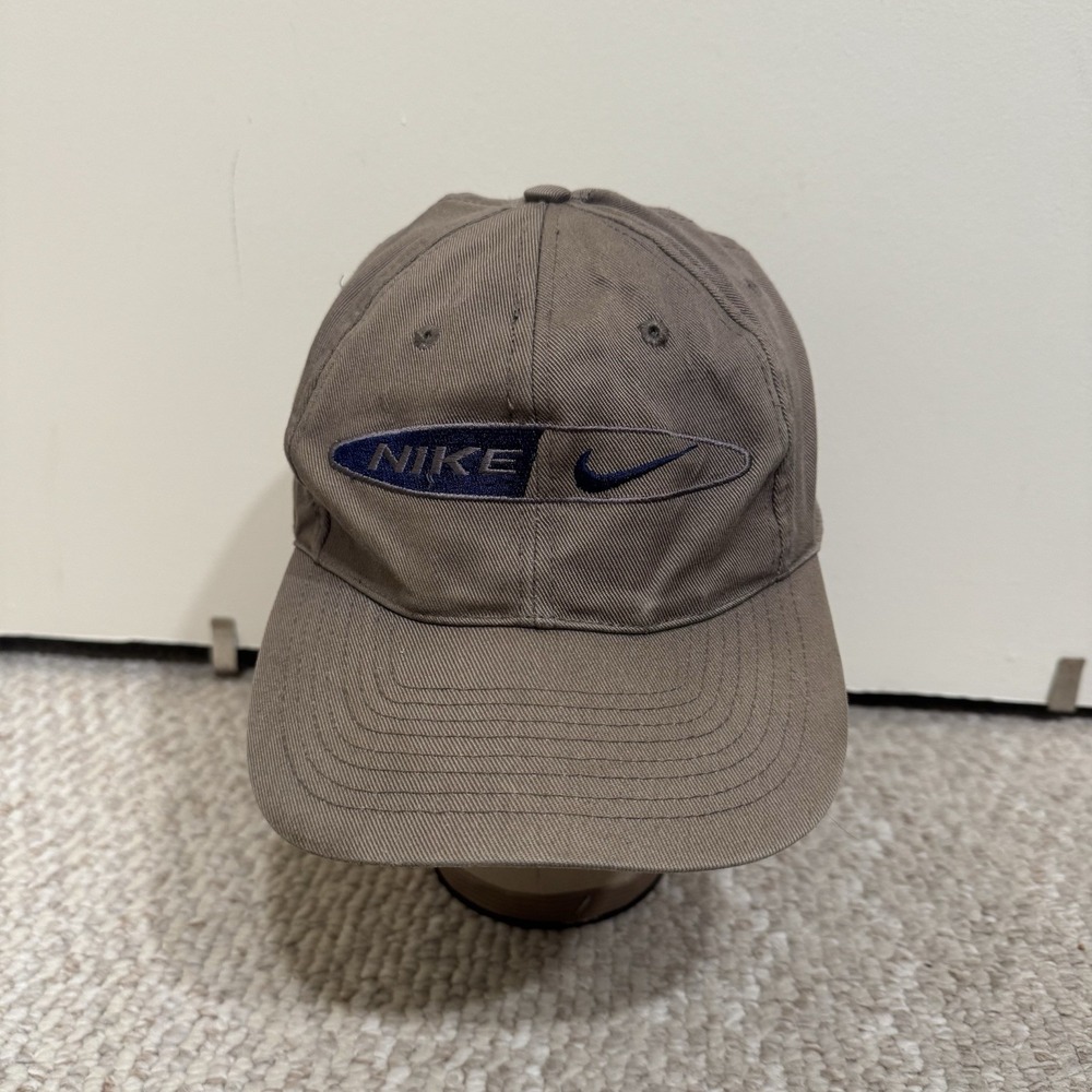 VTG 90s Nike Dad Hat Strapback Oval Swoosh Logo Preppy Cap Brown Y2K - Picture 1 of 12